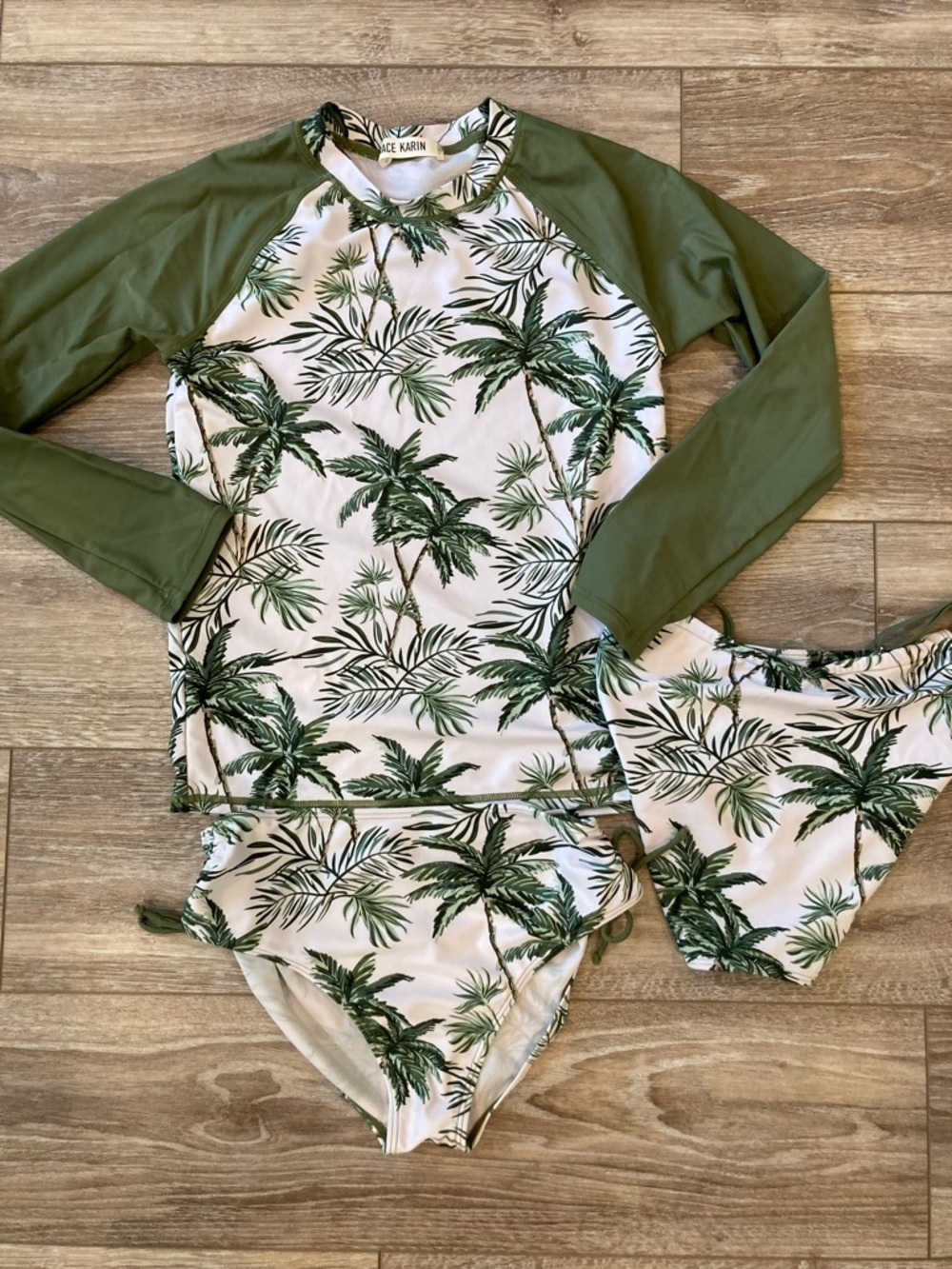 Girls Palm Print Rash Guard Bikini Set